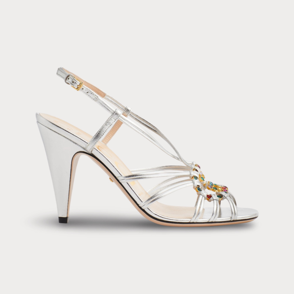 Gucci Silver Slingback Gem-Embellished Heels